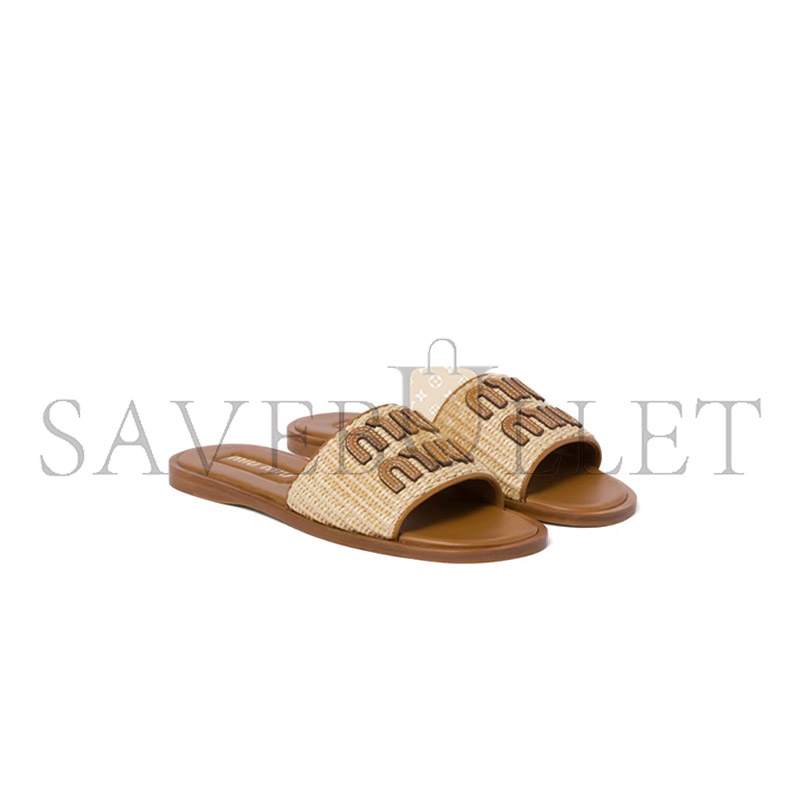 M1v M1v raffia-effect woven fabric slides 5xx644